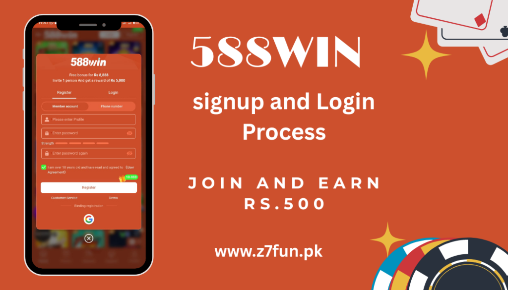 588Win game new registration screen on Android mobile Pakistan