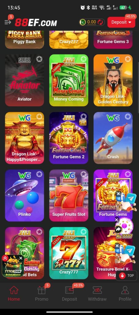 game categories on 88 EF including slots crash fishing and sports betting