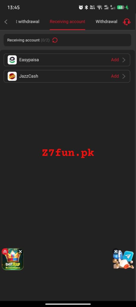 withdrawal to JazzCash EasyPaisa and Sadapay in Pakistan
