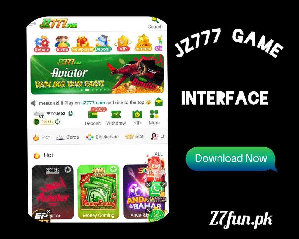 JZ777 earning app home screen interface on Android