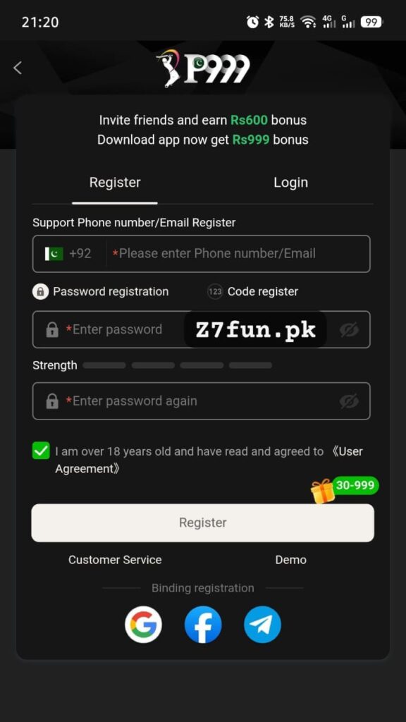 registration screen how to create new account in Pakistan
